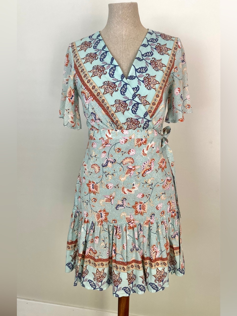 Collective Rack Mint Floral Wrap Dress